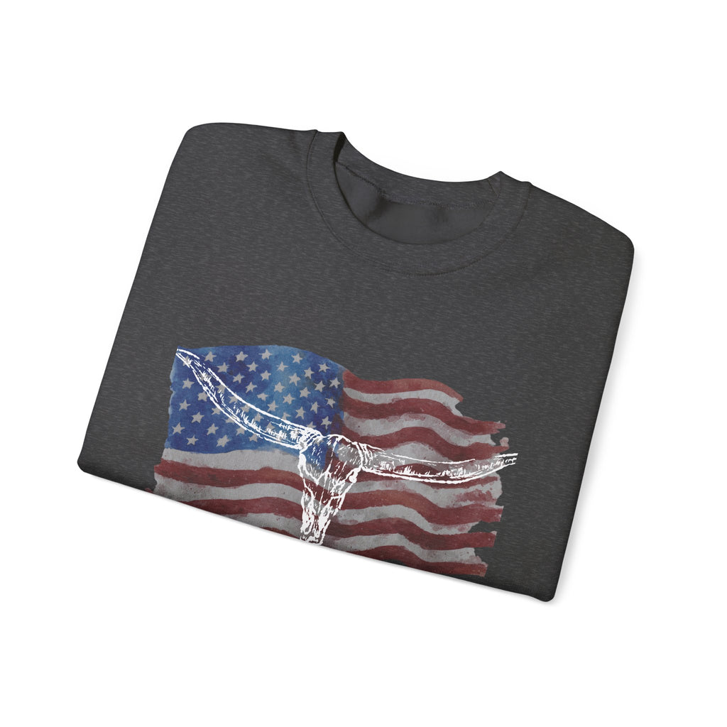 Unisex American Flag Longhorn Crewneck