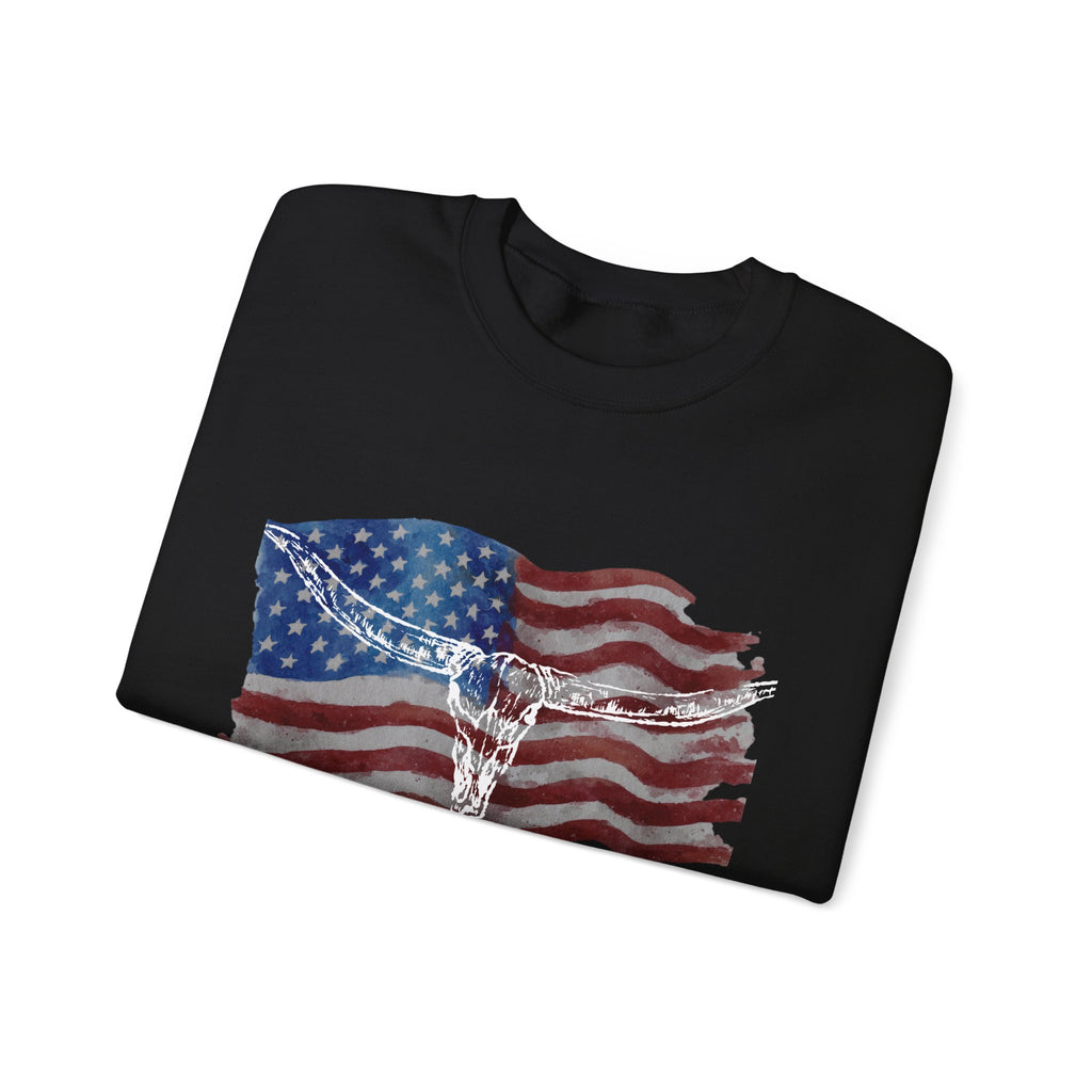 Unisex American Flag Longhorn Crewneck