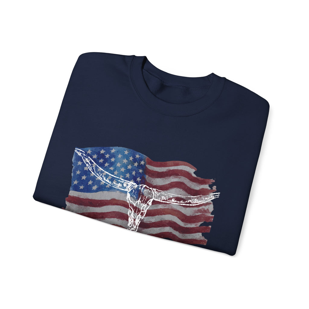 Unisex American Flag Longhorn Crewneck