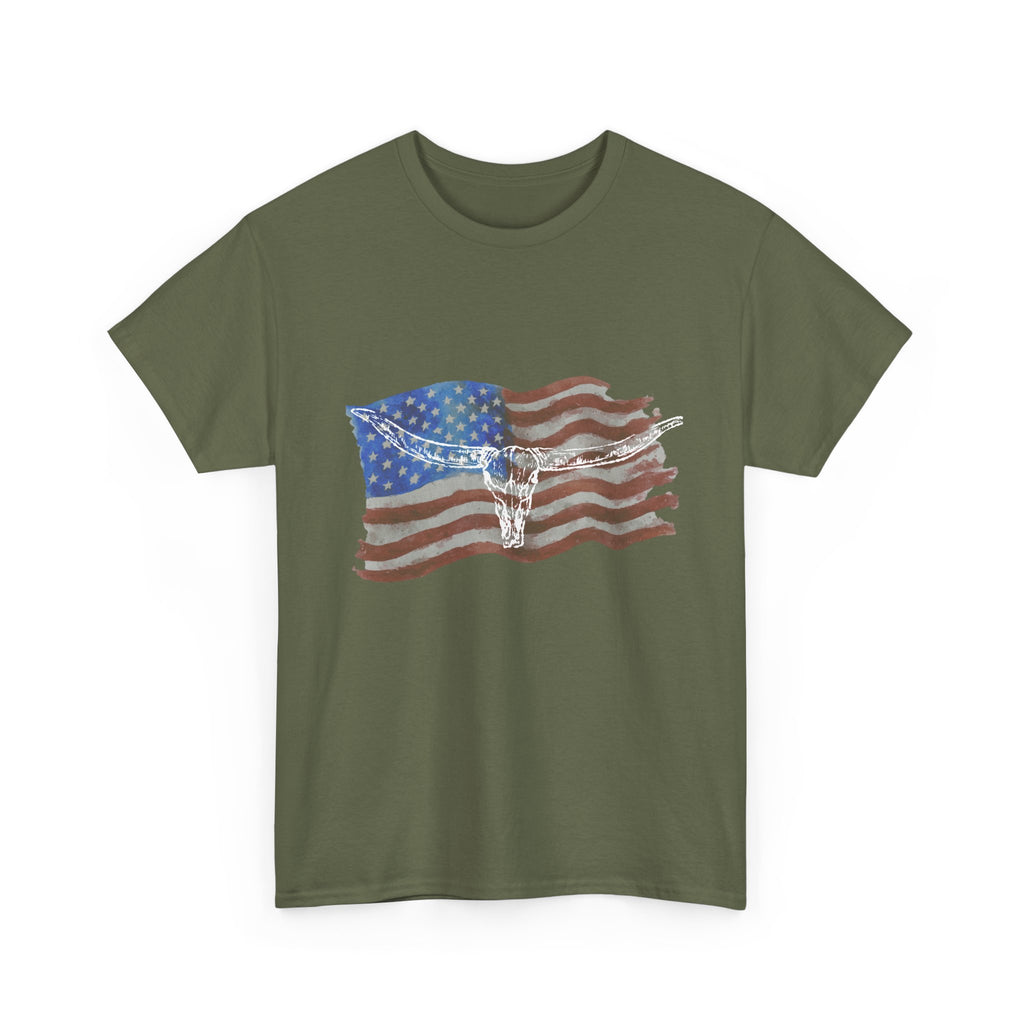 Unisex American Flag Longhorn Tee