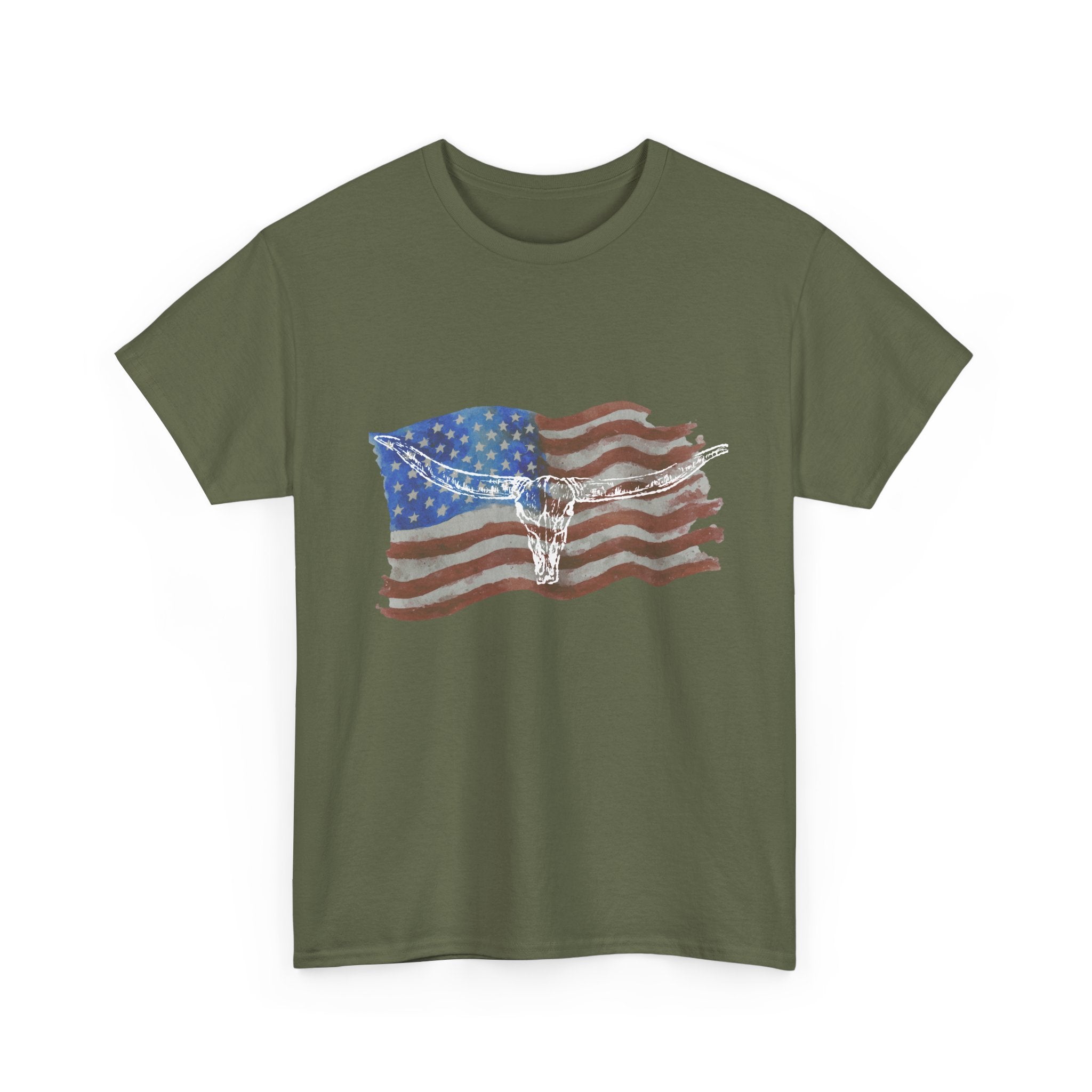 Unisex American Flag Longhorn Tee