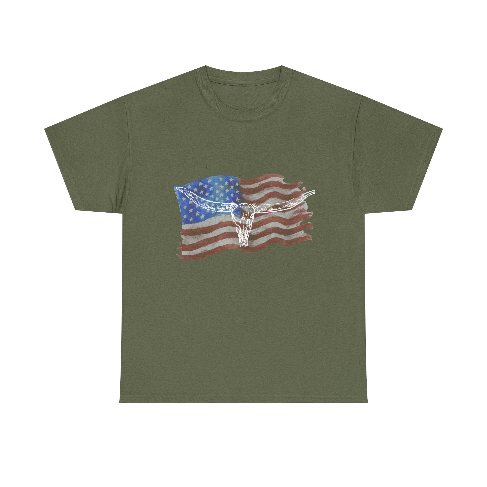 Unisex American Flag Longhorn Tee