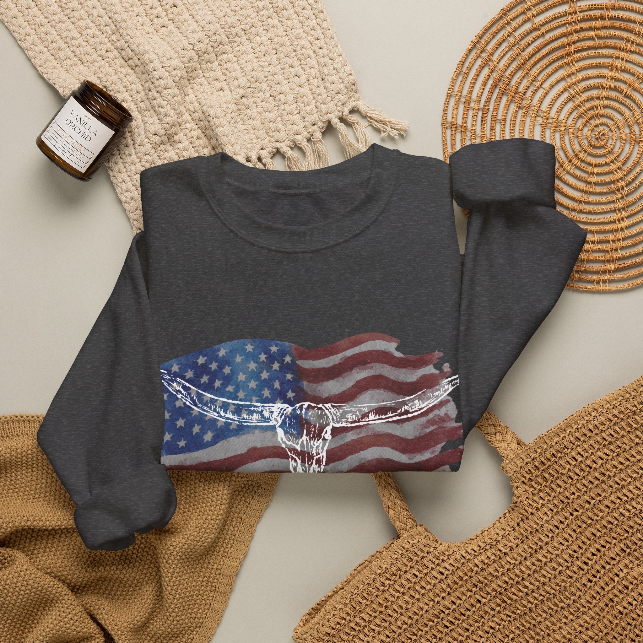 Unisex American Flag Longhorn Crewneck