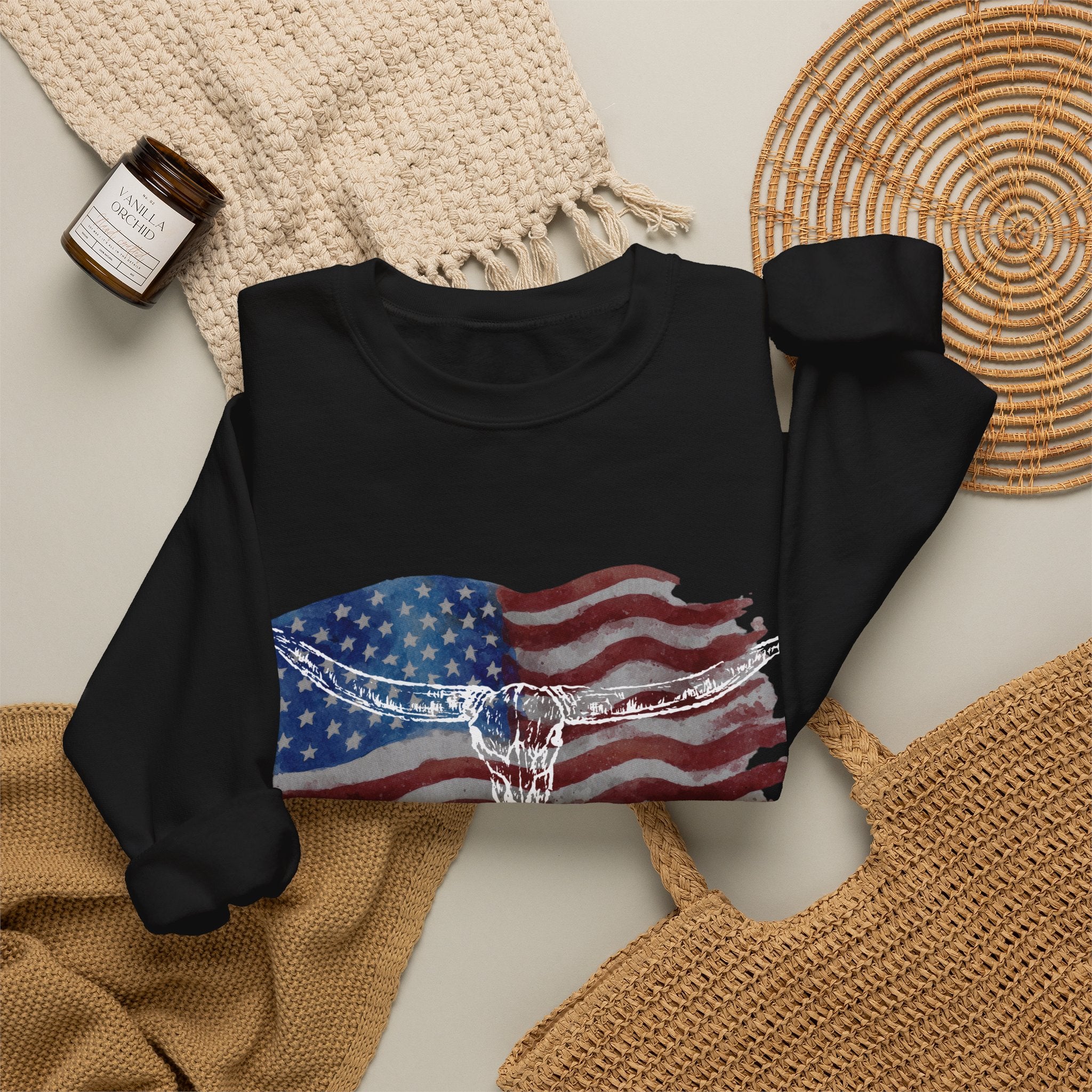 Unisex American Flag Longhorn Crewneck