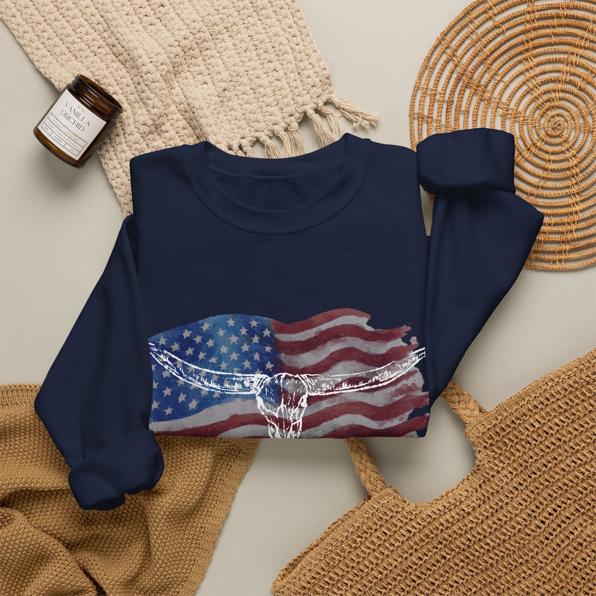 Unisex American Flag Longhorn Crewneck