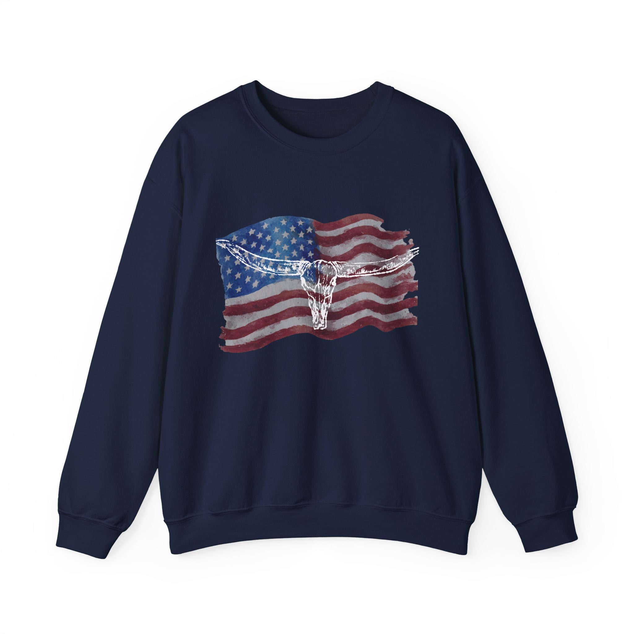 Unisex American Flag Longhorn Crewneck