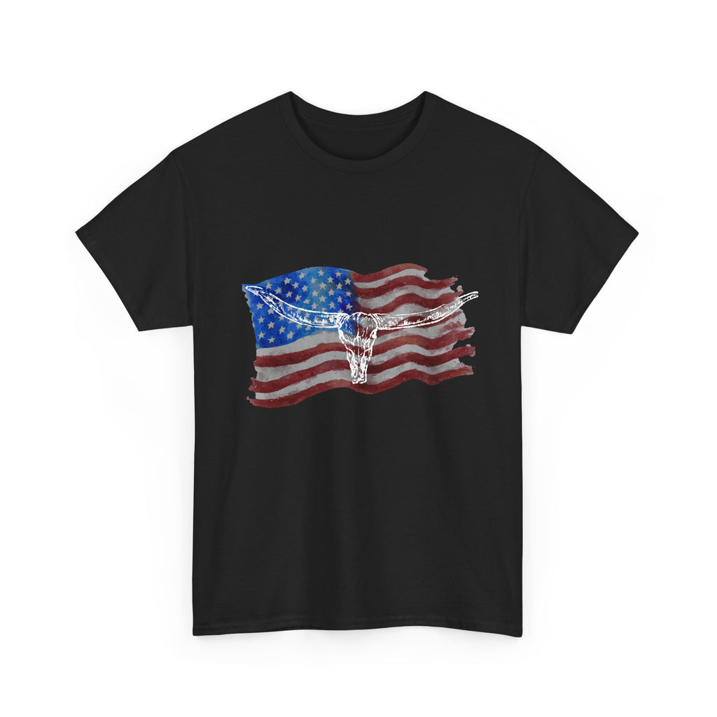 Unisex American Flag Longhorn Tee